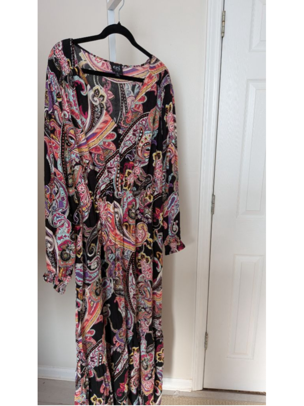 ECI New York Paisley Maxi Dress Button Front Faux Wrap Long Sleeve Boho XL - Picture 3 of 8